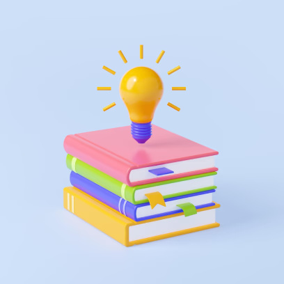 stack of books with a lightbulb