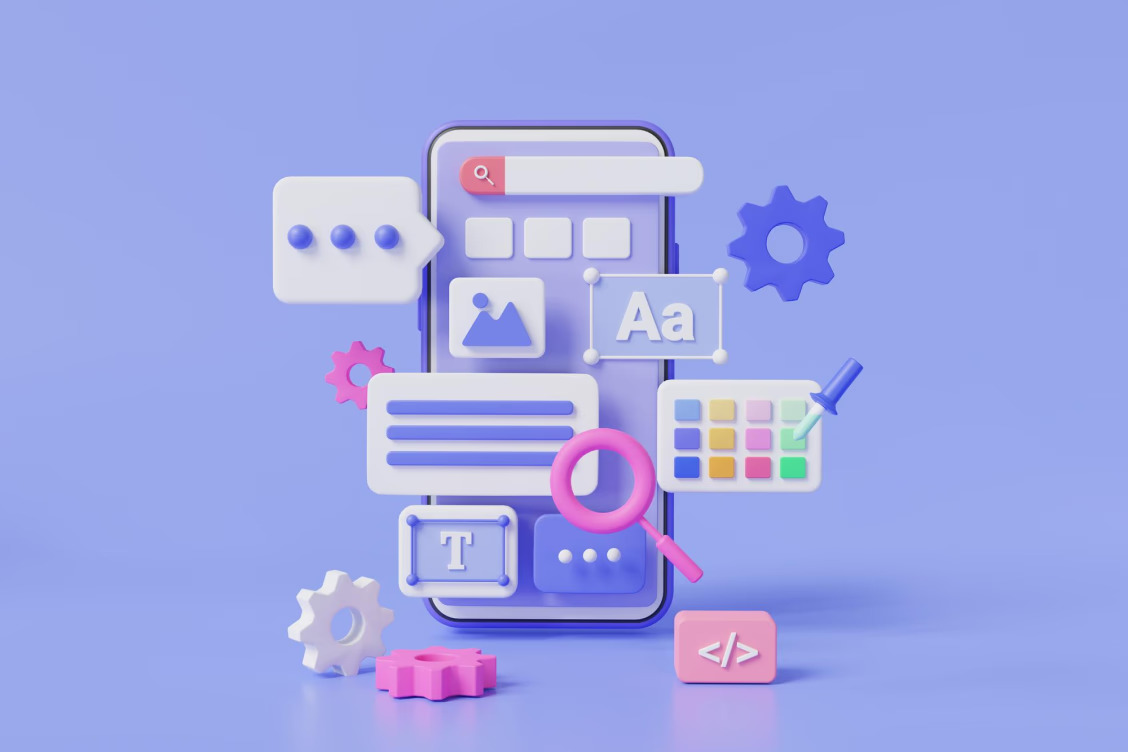 floating UI panels and tool icons